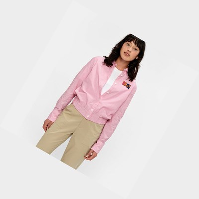 Aigle A Classic Collar Long Sleeves Seersucker Women's Shirts Pink | 347-GEIPHB