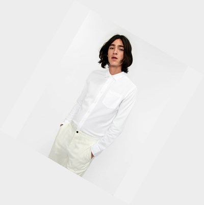 Aigle A Keeping Cool, Dry Fast And Uvc Long Sleeves Knitted Pique Men's Shirts White | 864-LHOIVU