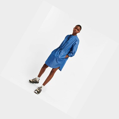 Aigle A Long Sleeves Dress Shirt With Dry Fast Function Women's Dresses Blue | 716-TNDKAS