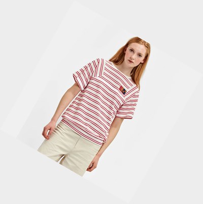 Aigle A Short Sleeves Striped Tee Shirt With Uvc Function Women's T Shirts White / Pink | 046-BDOKUP
