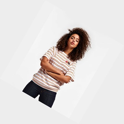 Aigle A Short Sleeves Striped Tee Shirt With Uvc Function Women's T Shirts White / Orange | 714-YNIDPV