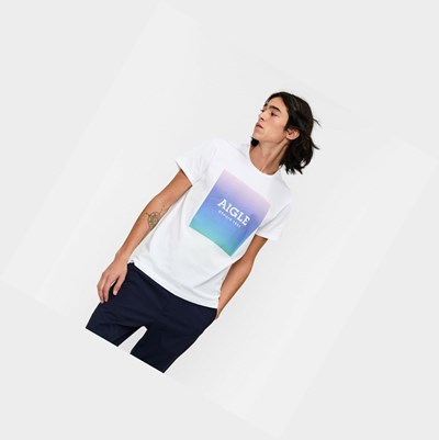 Aigle A Sleeves Tee Shirt With Dry Fast Function Men's T Shirts White | 961-MQDANO