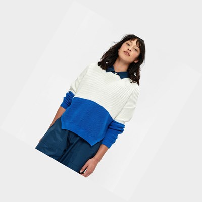 Aigle Chunky Knit Coton Women's Jumpers White / Blue | 071-UXMNLZ