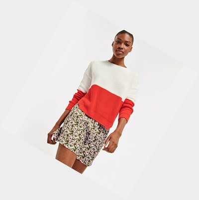 Aigle Chunky Knit Coton Women's Jumpers White / Red | 652-NEMXRU