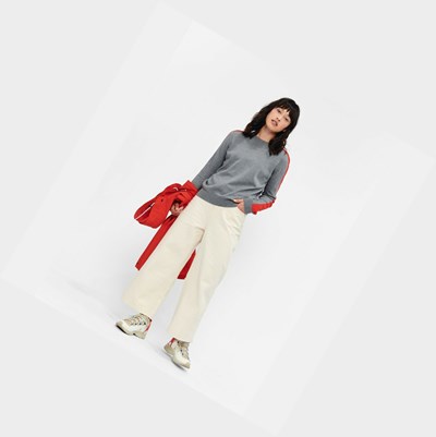 Aigle Cotton Crew Neck Women's Jumpers Grey / Red | 129-NTUAME