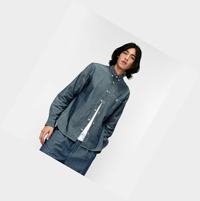 Aigle Lightweight Chambray Men's Shirts Black | 743-SFMNPZ