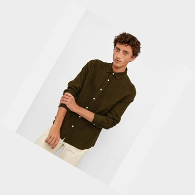 Aigle Lightweight Linen Men's Shirts Brown | 049-HRBUWT