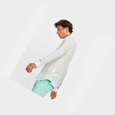 Aigle Lightweight Linen Men's Shirts White | 492-VSIDBH