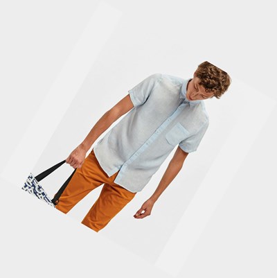 Aigle Lightweight Linen-sleeved Men's Shirts Blue | 015-BNOJTC