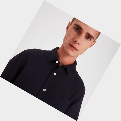 Aigle Lightweight Linen-sleeved Men's Shirts Black | 165-JMWLZD