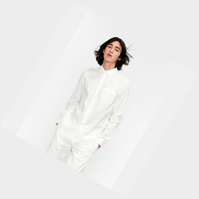 Aigle Long-sleeved Tencel Men's Shirts White | 436-MKVCYX