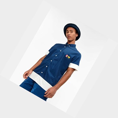 Aigle Nautical-sleeved Men's Shirts Blue | 658-QNAJDE
