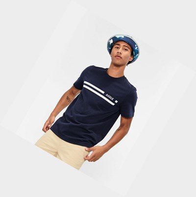 Aigle Organic Coton Crew-neck Men's T Shirts Navy | 182-RLNEKZ