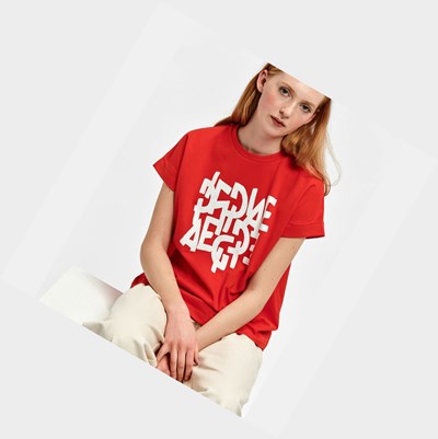Aigle Organic Coton Crew-neck Women's T Shirts Red / White | 168-NYBWLH