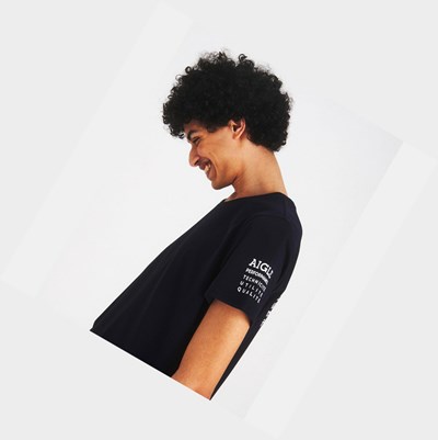 Aigle Organic Cotton Men's T Shirts Black | 406-RWBCIM