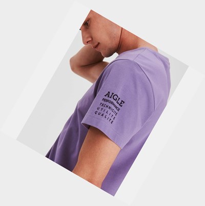 Aigle Organic Cotton Men's T Shirts Purple | 045-XVBCND