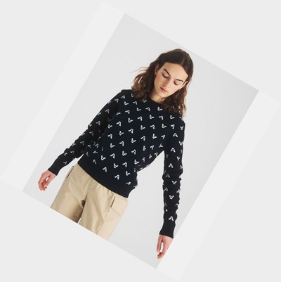 Aigle Patterned Cotton Women's Jumpers Black / White | 273-XHSLQE