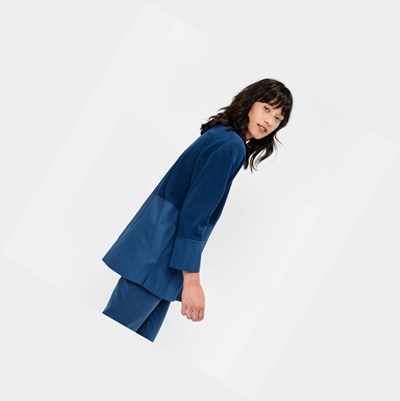 Aigle Polo Shirt With 3/4-length Sleeves Women's Shirts Blue | 539-OWSYRG