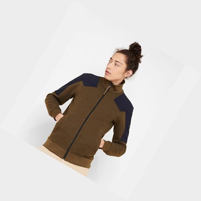 Aigle Sheepskin Men's Fleece Jackets Khaki / Navy | 389-UTONGX
