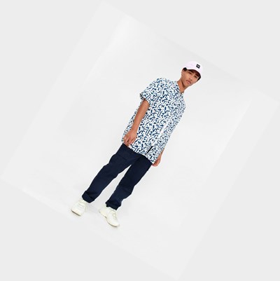 Aigle Short-sleeved Printed Men's Shirts White / Blue | 235-EDQPTX