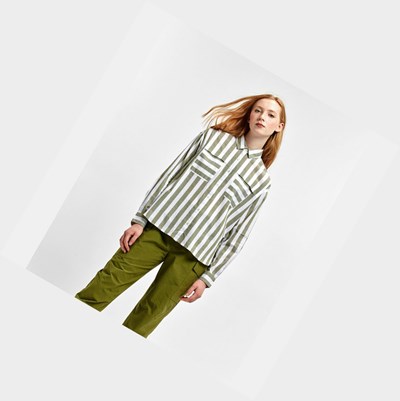 Aigle Striped Long-sleeved Blouse Women's Shirts White / Olive | 517-CVGTOZ