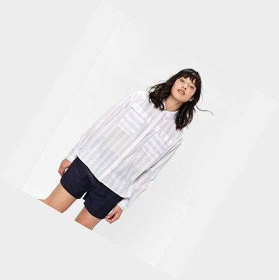 Aigle Striped Long-sleeved Blouse Women's Shirts White | 852-PBWTLA