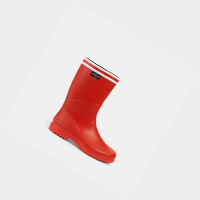 Aigle The Boot With The Double White Stripe Women's Rain Boots Red | 824-SYWQVE