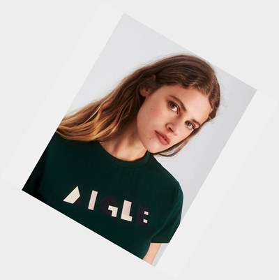 Aigle The Eco-designed, Short-sleeved Aigle-print Women's T Shirts Green | 238-ITKDPL