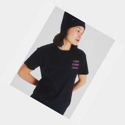 Aigle The Essential ,Free As An Eagle Women's T Shirts Black | 514-ALPNHG